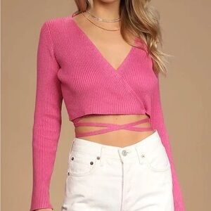 Lush clothing pink cropped wrap sweater